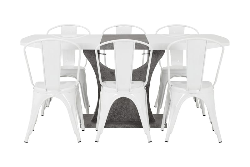 ELLA Förlängningsbart Bord 140 Vit/Grå + 6 CANNES Stol Vit - Matgrupp & matbord med stolar