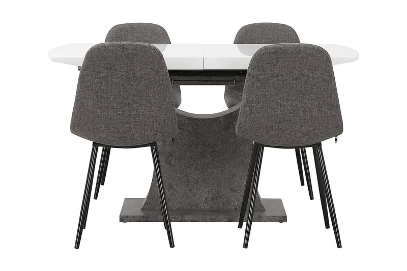 ELLA Matbord 140 Vit/Betong + 4 JOHN Stol Grå/Svart - Matgrupp & matbord med stolar