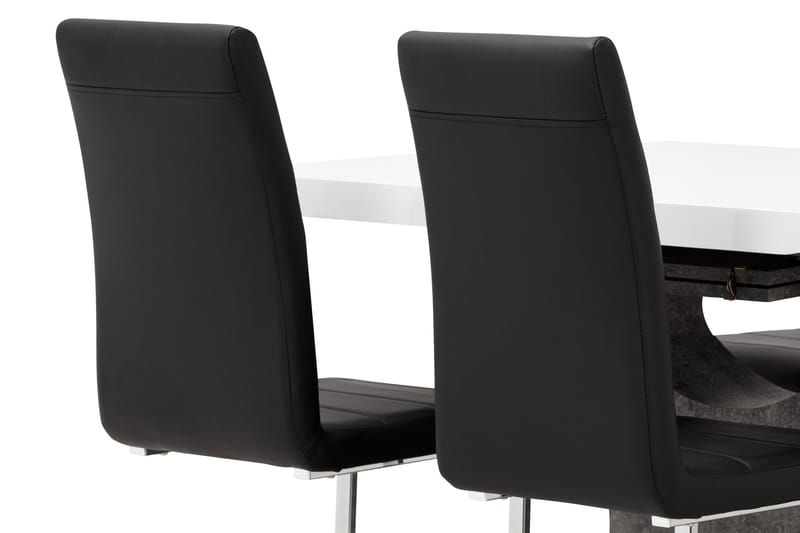 ELLA Matbord 140 Vit/Betong + 4 SORADO Stol Svart - Möbler - Matplats - Matgrupp & matbord med stolar