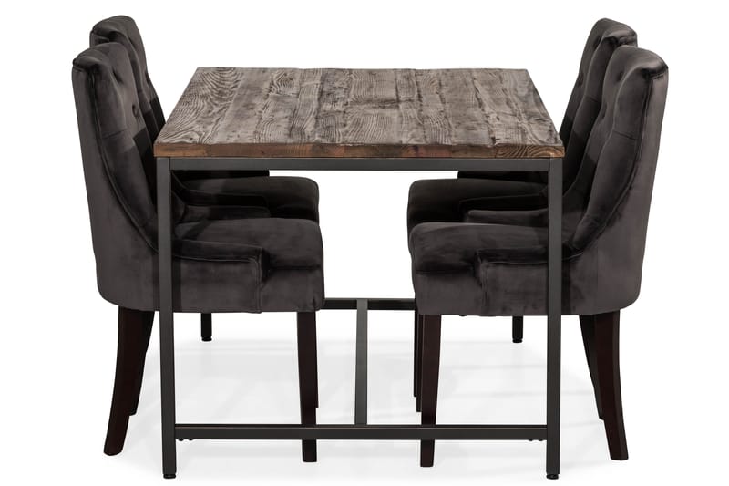 EPOQUE Matbord 140 Alm/Svart + 4 COLFAX Fåtölj Grå/Svart - Matgrupp & matbord med stolar