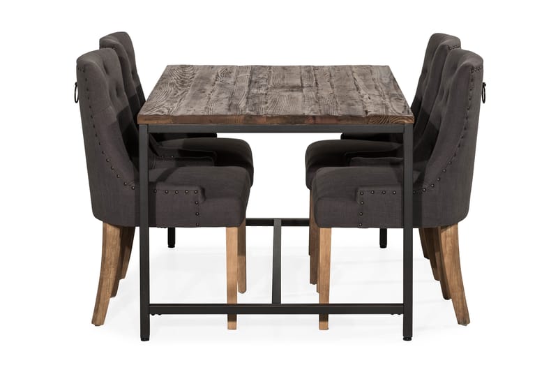 EPOQUE Matbord 140 Alm/Svart + 4 COLFAX Fåtölj Grå/Trä - Matgrupp & matbord med stolar