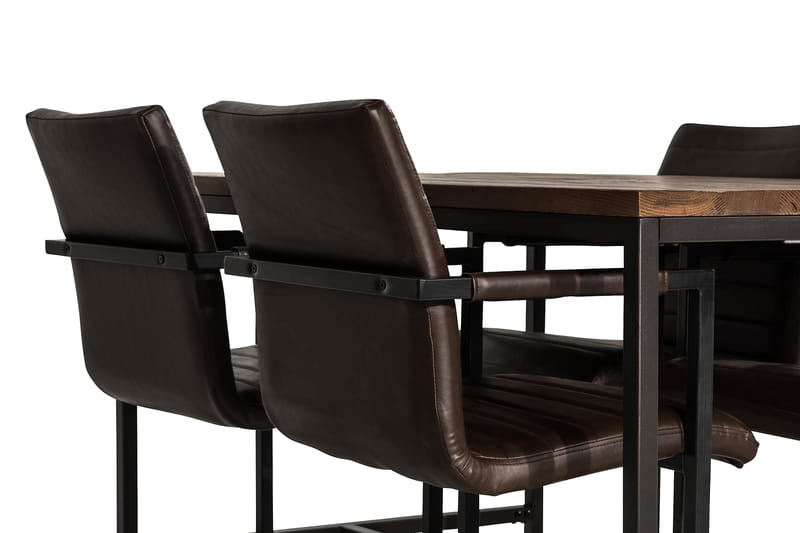 EPOQUE Matbord 140 Alm/Svart + 4 HENRY Stol Mörkbrun/Vintage - Matgrupp & matbord med stolar