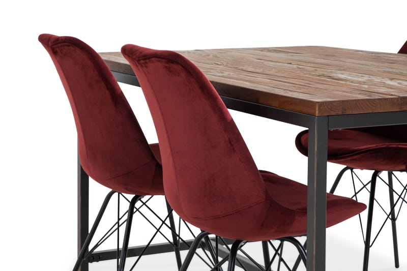 EPOQUE Matbord 140 Brun + 4 ZENIT Stol Sammet Röd - Matgrupp & matbord med stolar