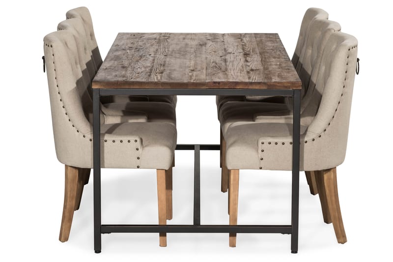 EPOQUE Matbord 180 Alm/Svart + 6 COLFAX Fåtölj Beige/Trä - Matgrupp & matbord med stolar