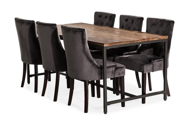 EPOQUE Matbord 180 Alm/Svart + 6 COLFAX Fåtölj Grå/Svart - Matgrupp & matbord med stolar