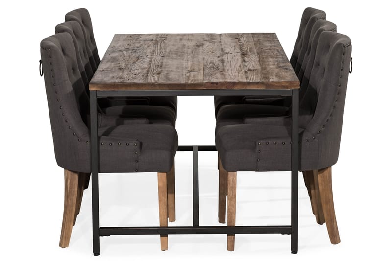 EPOQUE Matbord 180 Alm/Svart + 6 COLFAX Fåtölj Grå/Trä - Matgrupp & matbord med stolar