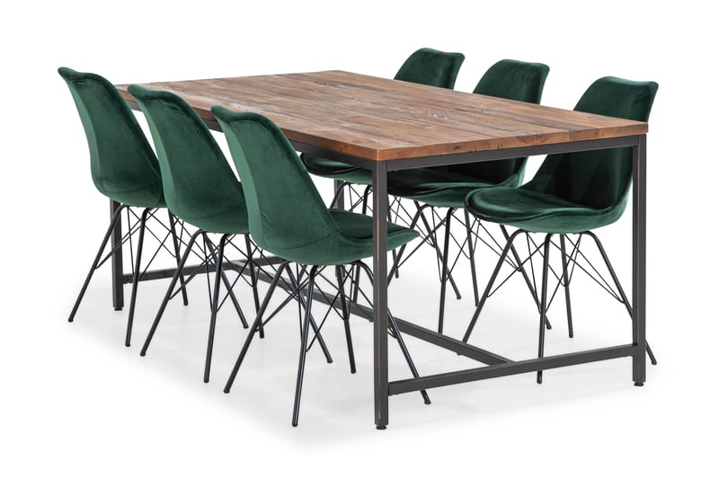 EPOQUE Matbord 180 Brun + 6 ZENIT Stol Sammet Grön - Matgrupp & matbord med stolar