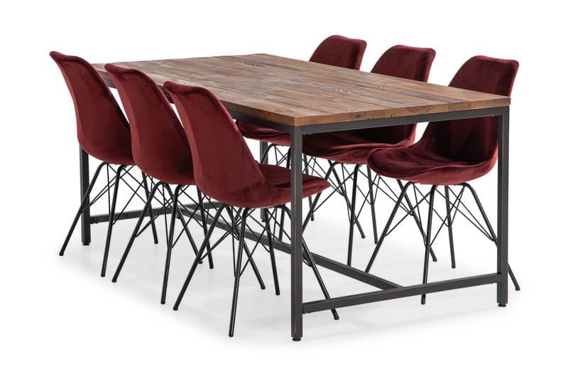 EPOQUE Matbord 180 Brun + 6 ZENIT Stol Sammet Röd - Matgrupp & matbord med stolar
