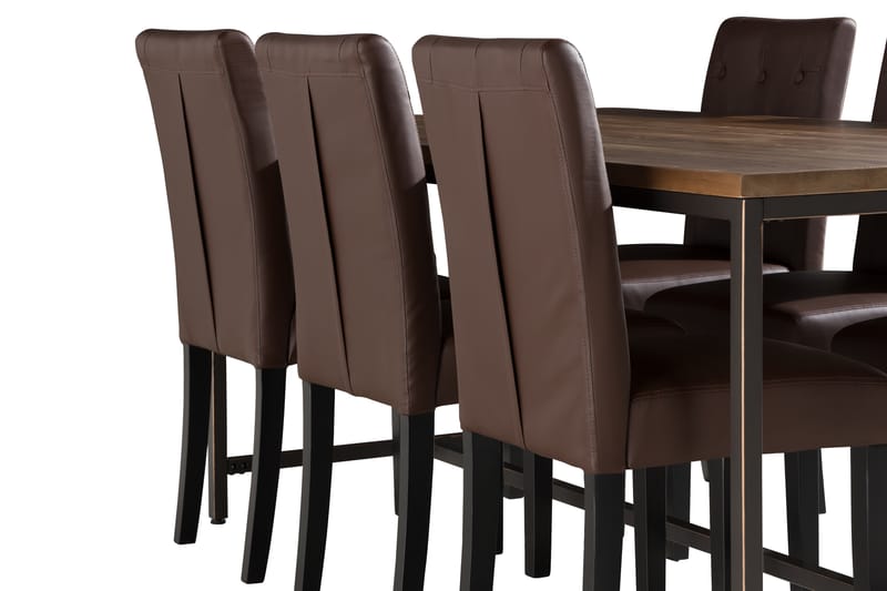 EPOQUE Matbord 180 cm Brun + 6 LOMBEN Stolar Konstläder - Matgrupp & matbord med stolar