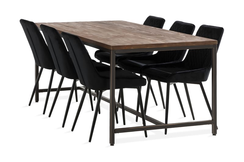 EPOQUE Matbord 180 cm Svart/Brun + 6 HUGGNING Stolar Svart - Matgrupp & matbord med stolar
