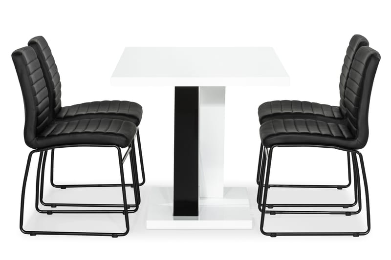ESSUNGA Matbord Vit/Svart + 4 FRIO Stol Svart PU - Matgrupp & matbord med stolar