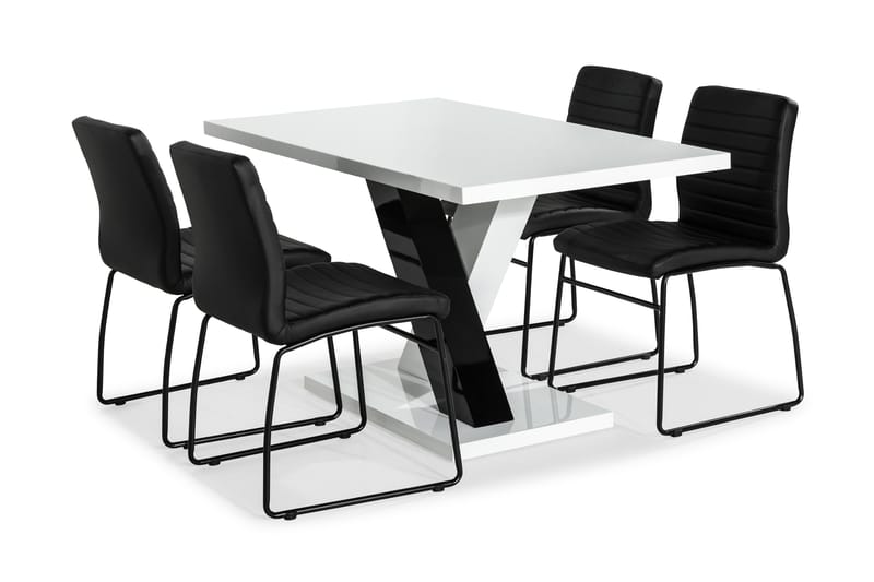 ESSUNGA Matbord Vit/Svart + 4 FRIO Stol Svart PU - Matgrupp & matbord med stolar