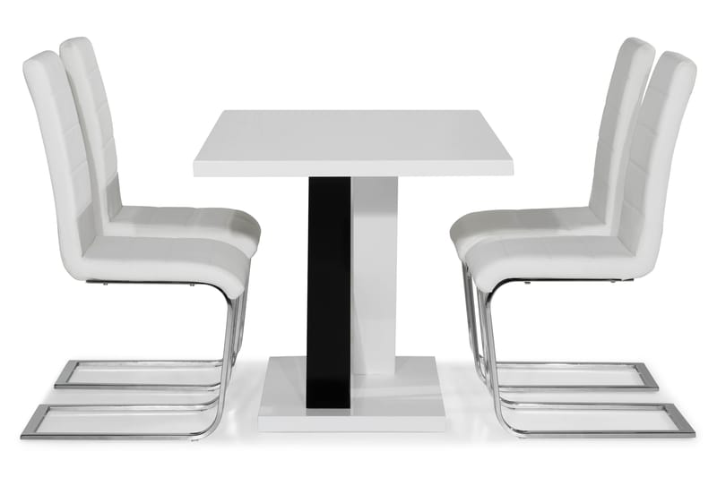 ESSUNGA Matbord Vit/Svart + 4 SALA Stol Svart PU/Krom - Matgrupp & matbord med stolar