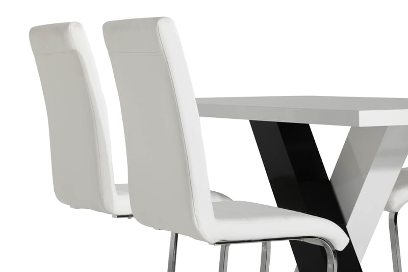 ESSUNGA Matbord Vit/Svart + 4 SALA Stol Svart PU/Krom - Möbler - Matplats - Matgrupp & matbord med stolar