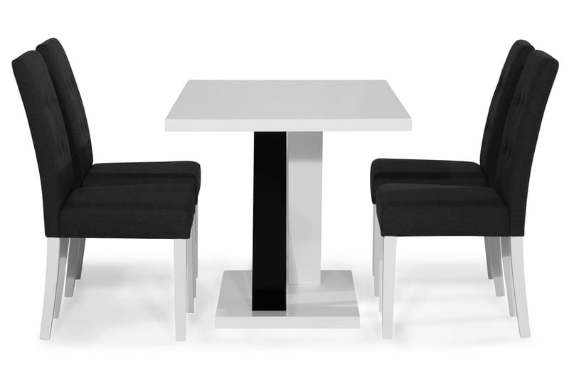 ESSUNGA Matbord Vit/Svart + 4 STILO Stol Svart PU - Matgrupp & matbord med stolar