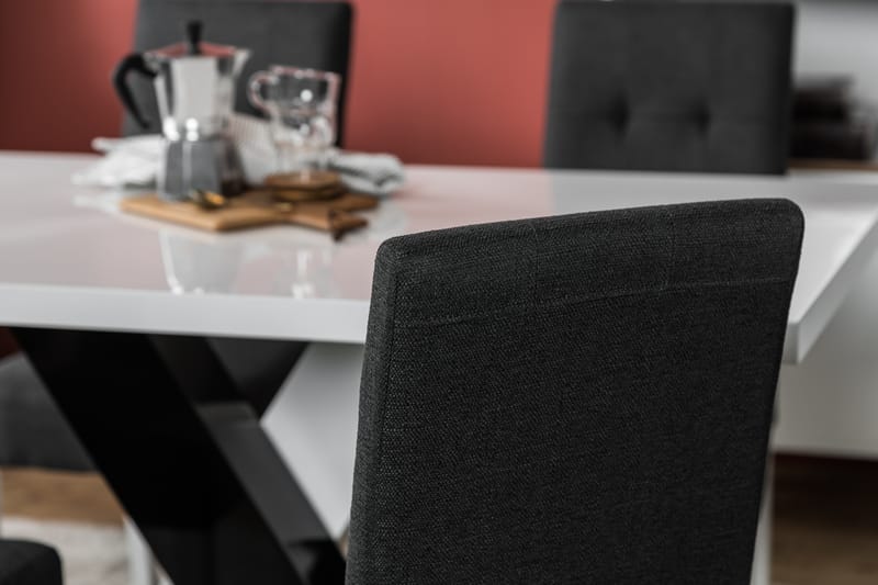 ESSUNGA Matbord Vit/Svart + 4 STILO Stol Svart PU - Möbler - Matplats - Matgrupp & matbord med stolar