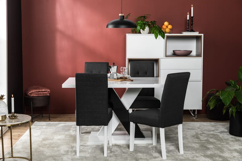 ESSUNGA Matbord Vit/Svart + 4 STILO Stol Svart PU - Möbler - Matplats - Matgrupp & matbord med stolar