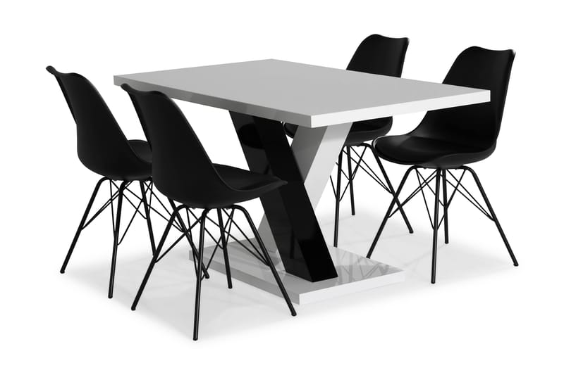 ESSUNGA Matbord Vit/Svart + 4 ZENIT Stol Svart PU - Matgrupp & matbord med stolar