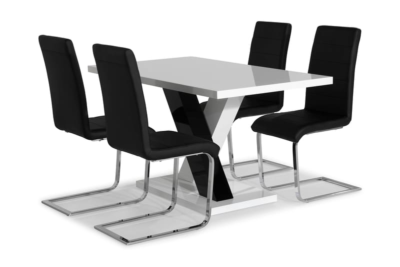 ESSUNGA Matord Vit/Svart + 4 SALA Stol Svart PU/Krom - Matgrupp & matbord med stolar