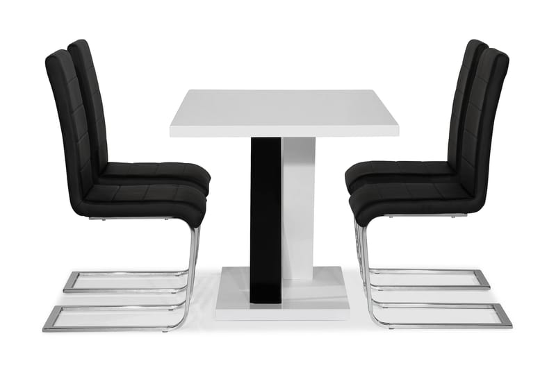 ESSUNGA Matord Vit/Svart + 4 SALA Stol Svart PU/Krom - Matgrupp & matbord med stolar