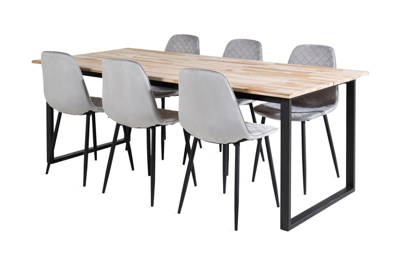 EWAN Matbord Trä/Svart + 6 SOBRIDO Stolar Grå/Svart