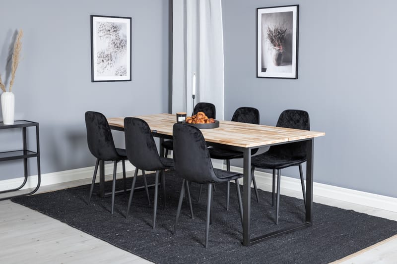 EWAN Matbord Trä/Svart + 6 SOBRIDO Stolar Svart - Möbler - Matplats - Matgrupp & matbord med stolar