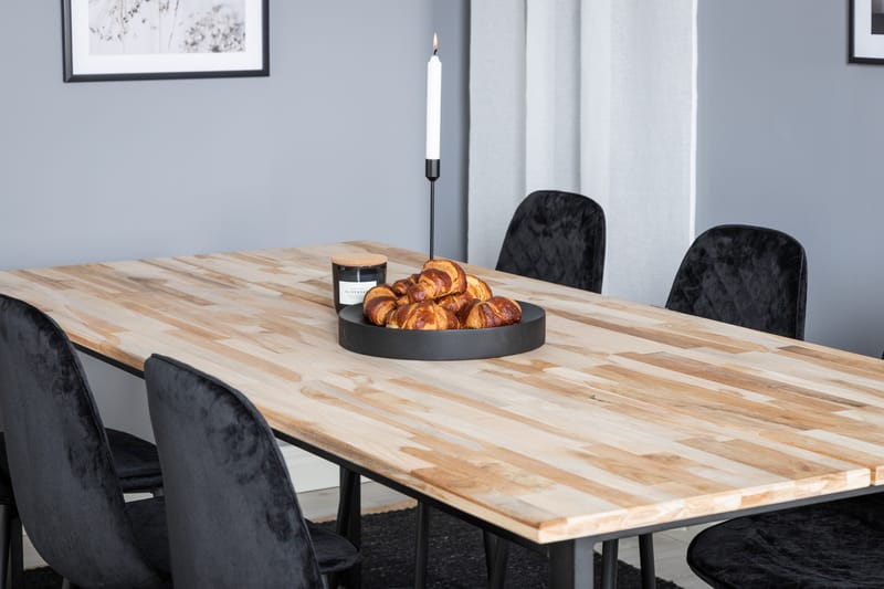 EWAN Matbord Trä/Svart + 6 SOBRIDO Stolar Svart - Möbler - Matplats - Matgrupp & matbord med stolar