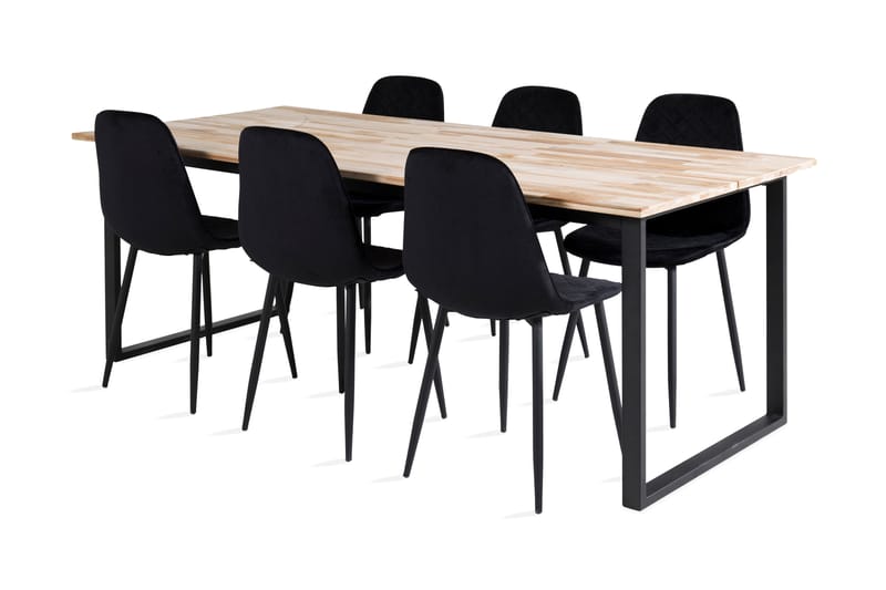 EWAN Matbord Trä/Svart + 6 SOBRIDO Stolar Svart - Matgrupp & matbord med stolar