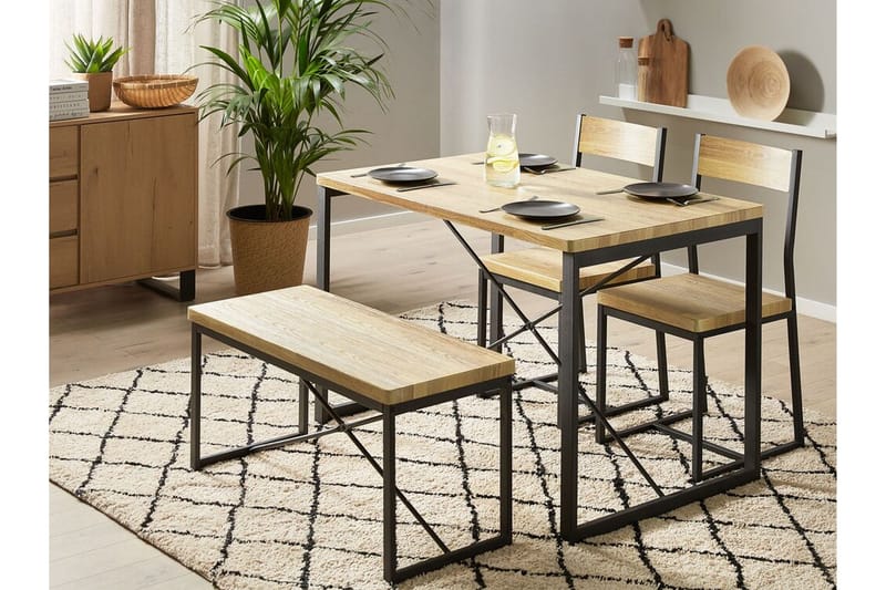 Flixton Matgrupp 110 cm Inkl 2 stolar + Bänk - Ljusbrun/Svart - Möbler - Matplats - Matgrupp & matbord med stolar