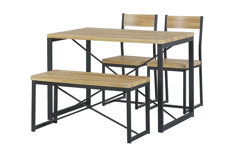 Flixton Matgrupp 110 cm Inkl 2 stolar + Bänk, Ljusbrun/Svart