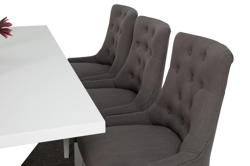 FRESNO Bord 180 Vit + 6 COLFAX Fåtölj Grå/Vit - Matgrupp & matbord med stolar