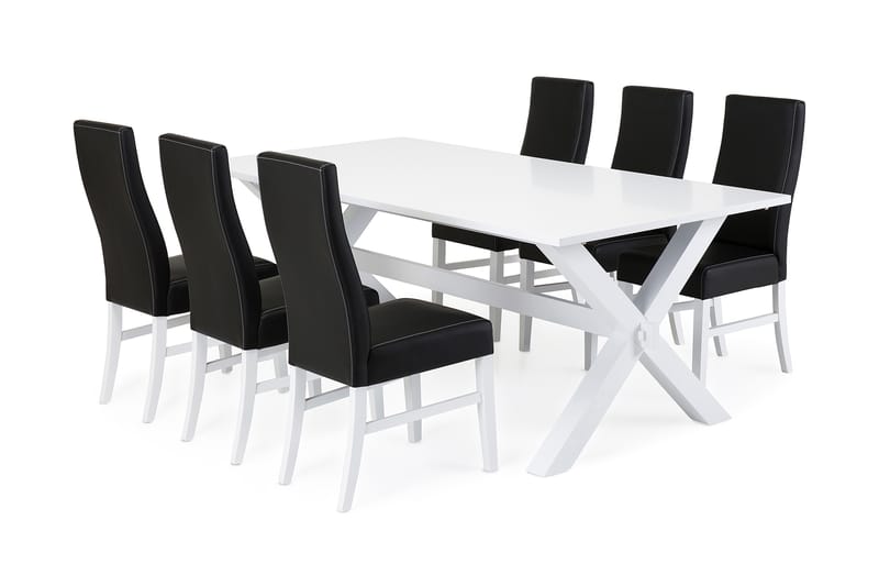 FRESNO Matbord 180 + 6 MATTIA Stol Vit/Svart - Matgrupp & matbord med stolar
