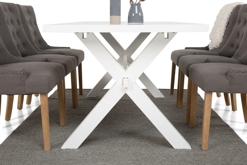 FRESNO Matbord 180 Vit + 6 COLFAX Fåtölj Grå/Natur - Matgrupp & matbord med stolar