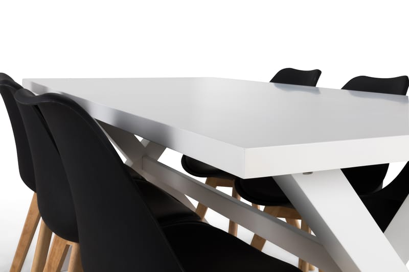 FRESNO Matbord 180 Vit + 6 SANNA Stol Svart/Ek - Matgrupp & matbord med stolar