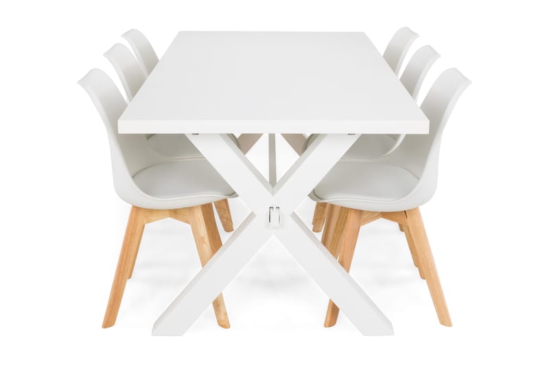 FRESNO Matbord 180 Vit + 6 SANNA Stol Vit/Ek - Matgrupp & matbord med stolar