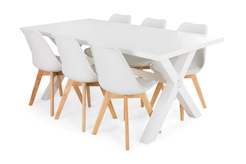 FRESNO Matbord 180 Vit + 6 SANNA Stol Vit/Ek - Matgrupp & matbord med stolar