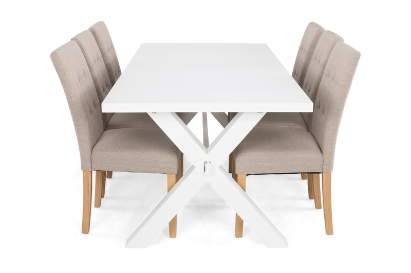 FRESNO Matbord + 6 STILO Stol Vit/Beige/Ek - Matgrupp & matbord med stolar