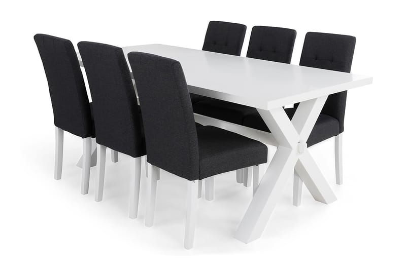 FRESNO Matbord + 6 STILO Stol Vit/Mörkgrå - Matgrupp & matbord med stolar