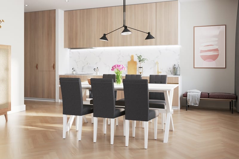 FRESNO Matbord + 6 STILO Stol Vit/Mörkgrå - Matgrupp & matbord med stolar
