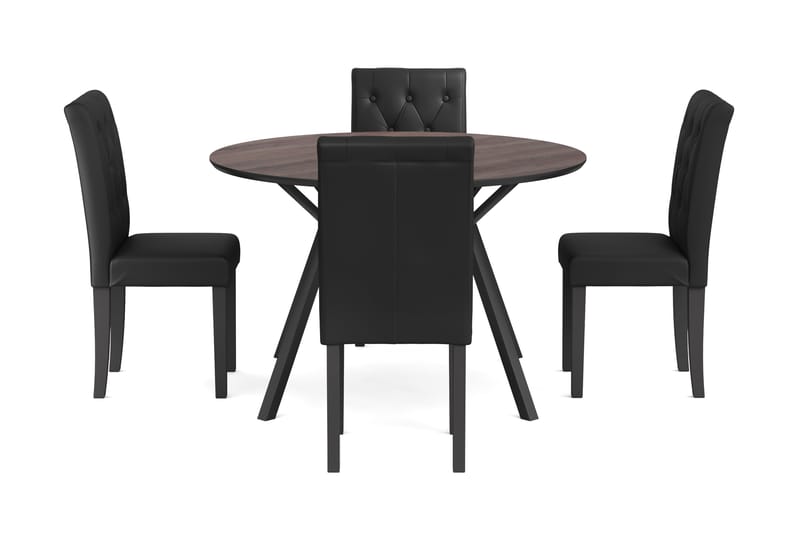 GABAL Bord 120 cm Rund Brun + 4 LOMBEN Stolar Svart - Möbler - Matplats - Matgrupp & matbord med stolar