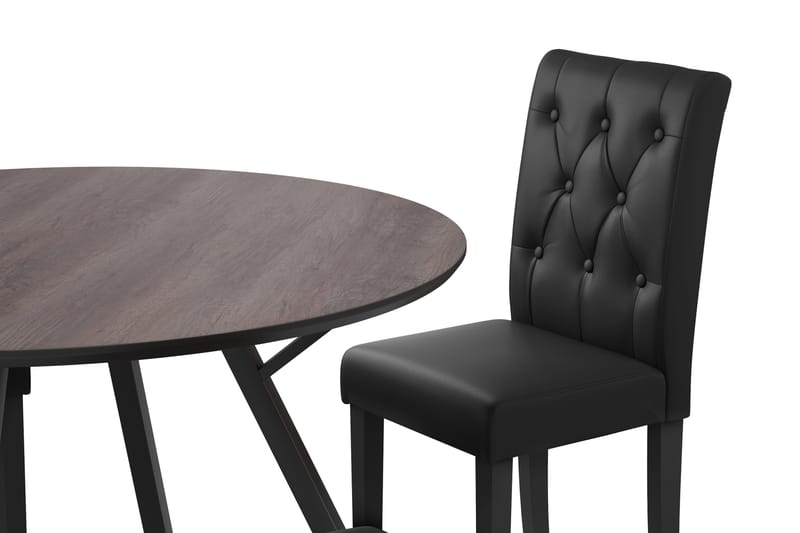 GABAL Bord 120 cm Rund Brun + 4 LOMBEN Stolar Svart - Möbler - Matplats - Matgrupp & matbord med stolar