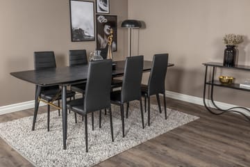 Gold Matgrupp Förlängningsbar 180-220 cm Rektangulär med 6 Slim stolar - Möbler - Matplats - Matgrupp & matbord med stolar