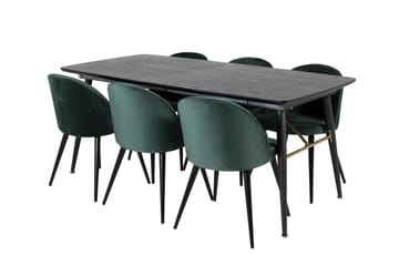 Gold Matgrupp Förlängningsbar 180-220 cm Rektangulär med 6 Velvet stolar - Möbler - Matplats - Matgrupp & matbord med stolar