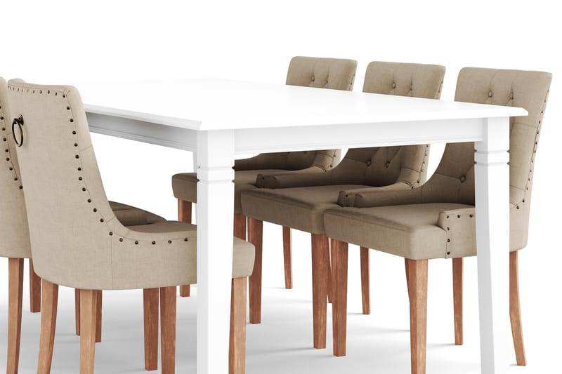 HAILEY Bord + 6 COLFAX Stol Vit/Beige - Matgrupp & matbord med stolar