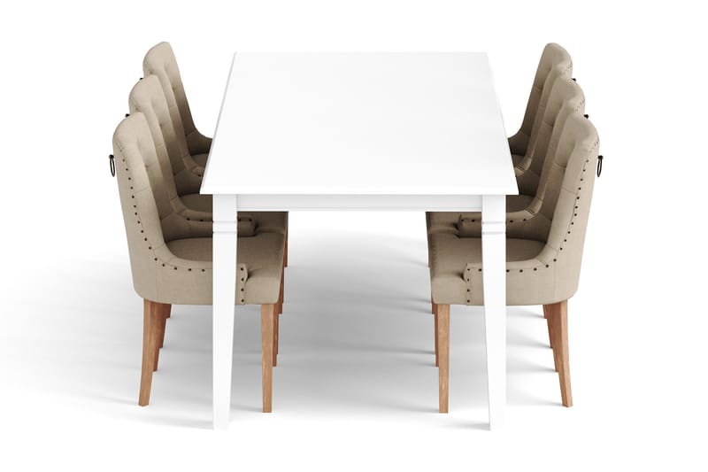 HAILEY Bord + 6 COLFAX Stol Vit/Beige - Matgrupp & matbord med stolar