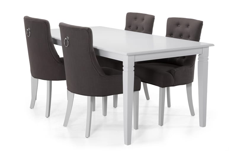 HAILEY Bord + 6 COLFAX Stol Vit/Mörkgrå - Matgrupp & matbord med stolar
