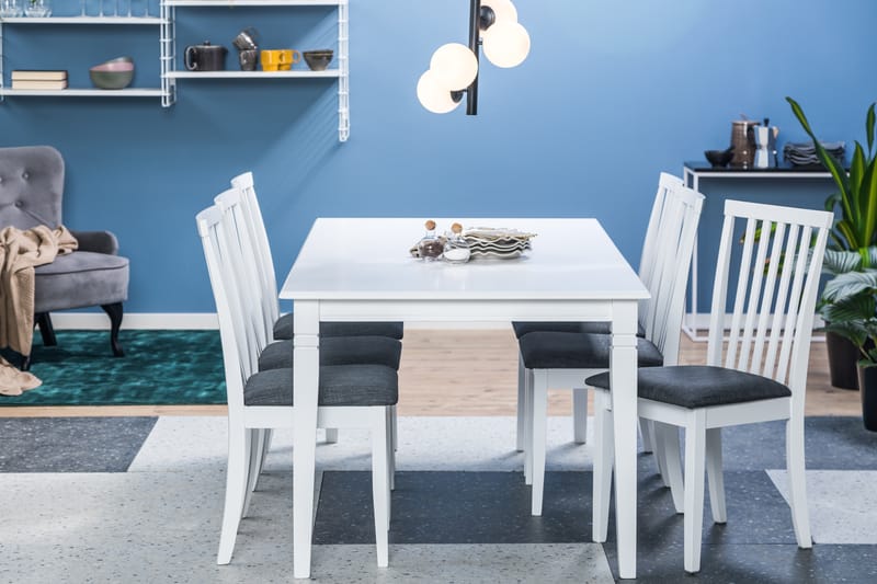 HAILEY Bord + 6 LEVIDE Stol Vit/Grå - Matgrupp & matbord med stolar