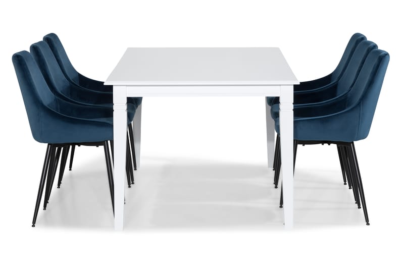 HAILEY Förlängningsbart Matbord 180 Vit + 6 VIKEN Stol Blå - Matgrupp & matbord med stolar