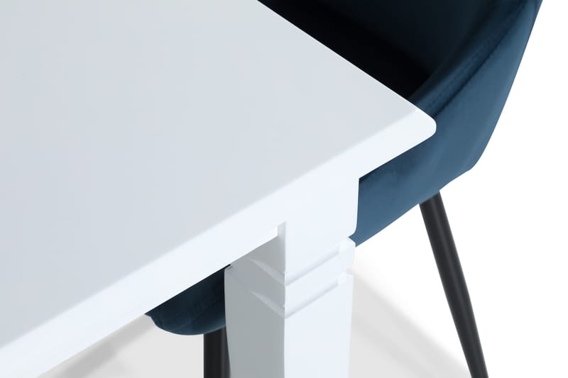 HAILEY Förlängningsbart Matbord 180 Vit + 6 VIKEN Stol Blå - Matgrupp & matbord med stolar