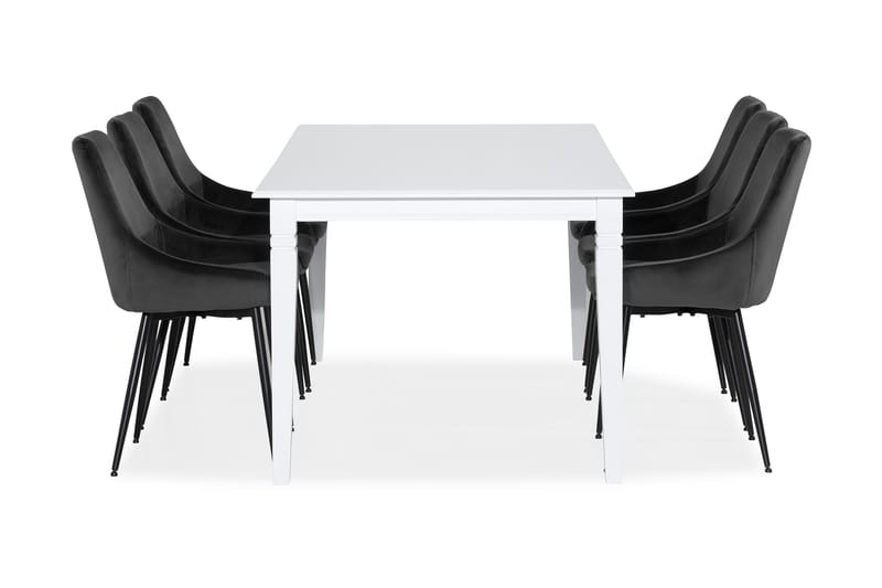 HAILEY Förlängningsbart Matbord 180 Vit + 6 VIKEN Stol Grå - Matgrupp & matbord med stolar
